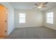 Spacious bedroom features plush carpeting, two windows, and a ceiling fan with light at 16810 Trite Bend St, Wimauma, FL 33598