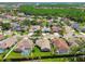 Aerial view of a neighborhood with houses, pools and mature trees at 18533 Avocet Dr, Lutz, FL 33558