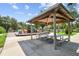 Covered picnic area featuring wooden tables and shelter from the sun at 18533 Avocet Dr, Lutz, FL 33558