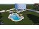 A kidney shaped in-ground pool with an umbrella and chair set in a green yard at 228 Shore Dr, Tarpon Springs, FL 34689