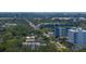 An aerial view showcasing a street lined with trees, modern buildings, and residential homes at 3001 9Th N Ave, St Petersburg, FL 33713