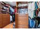 Organized walk-in closet featuring built-in shelving, drawers, and hanging racks for ample storage at 3910 W Comanche Ave, Tampa, FL 33614