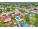 Aerial view of the neighborhood highlights a backyard pool, privacy fence, and lush greenery at 4500 22Nd N Ave, St Petersburg, FL 33713
