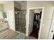 Bathroom with a glass shower and view into a walk-in closet at 5554 Riva Ridge Dr, Wesley Chapel, FL 33544