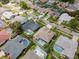 Aerial view showcasing a neighborhood with multiple homes, each featuring a private pool and well-maintained landscaping at 1805 Stable Trl, Palm Harbor, FL 34685