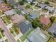 Aerial view of a residential neighborhood with backyard swimming pools at 1805 Stable Trl, Palm Harbor, FL 34685