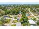 An aerial shot capturing the property's treed backyard, and lush, suburban feel with city views at 2525 Madrid S Way, St Petersburg, FL 33712