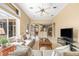 Spacious living room features an open layout, neutral walls, a ceiling fan, and easy access to the screened-in lanai at 3119 Bent Creek Dr, Valrico, FL 33596