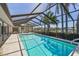 Large, screened-in pool area with a view of the canal and surrounding palm trees at 4226 Saltwater Blvd, Tampa, FL 33615