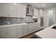 Modern kitchen featuring sleek white cabinets, stainless steel appliances, and stylish backsplash at 5609 Silver Sun Dr, Apollo Beach, FL 33572
