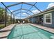 Sparkling screened-in pool with brick surround, lounge chairs, and sunny sky views offer a relaxing outdoor experience at 5609 Silver Sun Dr, Apollo Beach, FL 33572