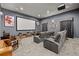 Home theater with plush seating, projector screen, and custom lighting creating an immersive experience at 5902 Audubon Manor Blvd, Lithia, FL 33547