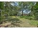 Spacious backyard with lush greenery, mature trees, a fire pit, and a swing area at 6821 Date Palm S Ave, St Petersburg, FL 33707