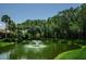 Scenic pond with a fountain surrounded by lush trees and greenery at 962 Marco Ne Dr, St Petersburg, FL 33702