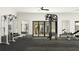 Bright home gym featuring modern equipment, mirrors, and sliding glass doors to outside at 10870 Rustic Eve Ct, Land O Lakes, FL 34638