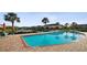 The community swimming pool is surrounded by chairs, tables, and landscaping at 11548 Crowned Sparrow Ln, Tampa, FL 33626