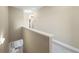 Upstairs hallway with neutral carpet and a view of the entry below at 11548 Crowned Sparrow Ln, Tampa, FL 33626