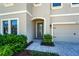 The house's front entrance with a stone walkway, manicured landscaping, and glass door at 14623 Horse Trot Rd, Lithia, FL 33547