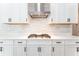 Detailed view of kitchen features modern white cabinets, stainless steel vent hood, and gas range for cooking enthusiasts at 14623 Horse Trot Rd, Lithia, FL 33547