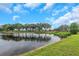 Picturesque pond view surrounded by lush greenery and mature trees creates a tranquil and inviting landscape at 18836 Maisons Dr, Lutz, FL 33558