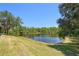 Scenic view of a serene lake surrounded by lush greenery and trees at 19194 Lake Audubon Dr, Tampa, FL 33647