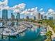 Aerial view of the marina with lots of boats and waterfront views of the downtown at 2050 28Th N Ave, St Petersburg, FL 33713