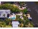 Overhead view of a private backyard with a swimming pool, dock, firepit, and waterfront access at 7508 N Ola Ave, Tampa, FL 33604