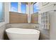 Bright bathroom featuring a freestanding tub and natural light from the windows at 7508 N Ola Ave, Tampa, FL 33604