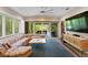 Bright living room featuring sliding glass doors to an outdoor patio and a large sectional sofa at 7508 N Ola Ave, Tampa, FL 33604