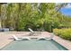 Inviting pool area with unique lounge chairs, serene landscaping, and a tranquil ambiance at 7508 N Ola Ave, Tampa, FL 33604