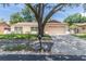 View of a beige one-story home featuring a large tree in the front yard and a two-car garage at 11210 Wheeling Dr, Tampa, FL 33625