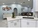 Open concept kitchen featuring white cabinets, stainless steel sink, and quartz countertops at 12447 Drysdale St, Spring Hill, FL 34609