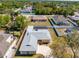 Aerial view of the home, showcasing the screened-in pool, fenced backyard, and surrounding neighborhood at 14136 Payne St, Spring Hill, FL 34609