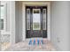 Stylish front door with glass panels, sidelights, and a colorful welcome mat at 19316 Eagle Creek Ln, Tampa, FL 33647