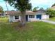 Single-story home with a lush green lawn and a beautiful tree in the front yard at 250 W Canal Dr, Palm Harbor, FL 34684