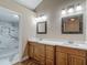 Bathroom features a double vanity and walk-in shower with marble tiling at 3810 Hollister Pl, Brandon, FL 33511