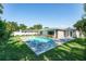 Relaxing backyard features a sparkling pool, patio, and lush landscaping, perfect for outdoor enjoyment at 4104 W Watrous Ave, Tampa, FL 33629