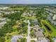 Aerial view of a neighborhood showcasing a home with lush landscaping and mature trees at 4410 Natures Reach Ter, Parrish, FL 34219