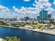 Scenic aerial shot featuring the city skyline, water, and lush greenery on a sunny day at 5406 N Pershing Pl, Tampa, FL 33603
