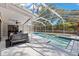 Beautiful screened-in pool area with a covered lounge space and tranquil backyard views at 914 Woodland Dr, Palm Harbor, FL 34683