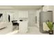 Modern kitchen with white cabinets, stainless steel appliances, an island with bar seating and pendant lighting at 9384 Gladsome Dr, Land O Lakes, FL 34637