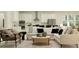 Inviting living room showcasing a comfortable sofa, modern furnishings, and a seamless flow into the kitchen at 9384 Gladsome Dr, Land O Lakes, FL 34637
