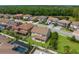 Beautiful aerial view of a well-manicured neighborhood showcasing houses, pools, and lush greenery at 21878 Amelia Rose Way, Land O Lakes, FL 34637