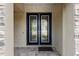 Close up of the double door entry way featuring decorative glass panels and matte black hardware at 21878 Amelia Rose Way, Land O Lakes, FL 34637