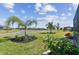 Expansive backyard featuring a pond view, palm trees, landscaping, and a private gazebo at 31637 Cannon Rush Dr, San Antonio, FL 33576