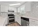 Modern kitchen features stone countertops, stainless steel appliances, and clean white cabinetry at 4220 Oakfield Ave, Holiday, FL 34691