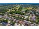 Aerial view of the community showcasing a neighborhood with a pool, lush greenery, and well-maintained homes at 4240 Golf Club Ln, Tampa, FL 33618