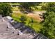 View from above of screened in patio with brick pavers, chimney, and roof at 4240 Golf Club Ln, Tampa, FL 33618