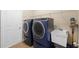 Spacious laundry room with a large capacity washer and dryer and utility sink at 5310 Sanderling Ridge Dr, Lithia, FL 33547
