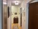 Hallway featuring light walls, wood floors, and decorative wall art at 6703 Peachtree Dr, Temple Terrace, FL 33617